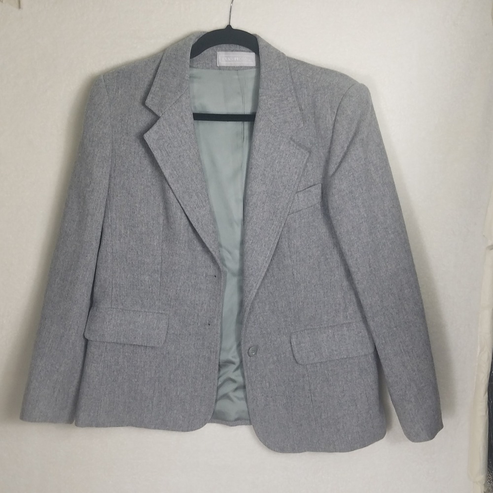 Evan-Picone Blazer Womens 12 Gray Good 100% Worsted Wool Vintage Single Button